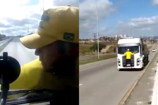 Caminhão fura bloqueio e leva Homem pendurado no para-brisa; veja vídeo