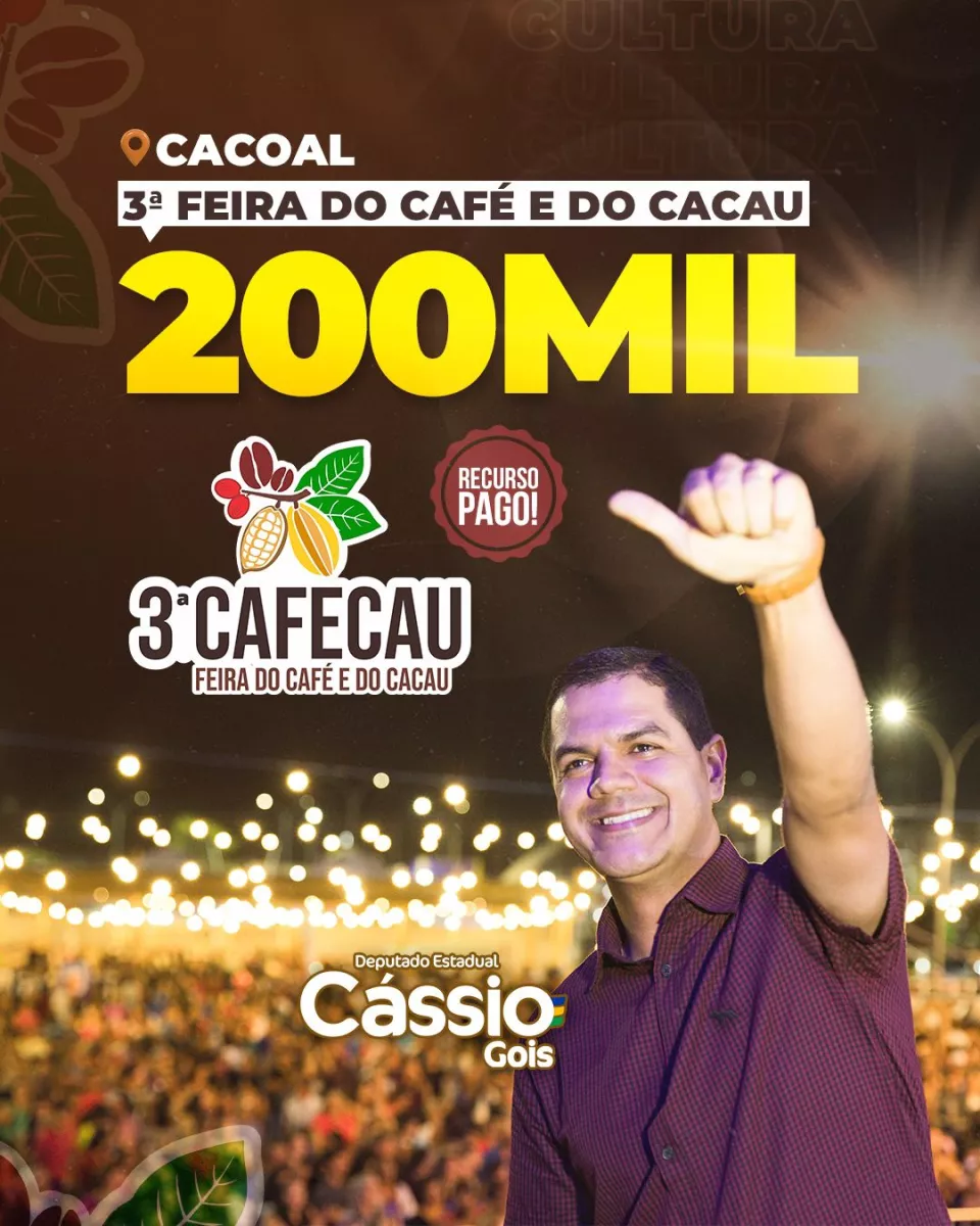 Deputado Cássio Gois aumenta investimento na Cafecau em Cacoal para R$ 200 mil em 2024